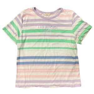Good Vibes Only I Am My Own Boss Girl’s Striped Short Sleeve Tee Large
